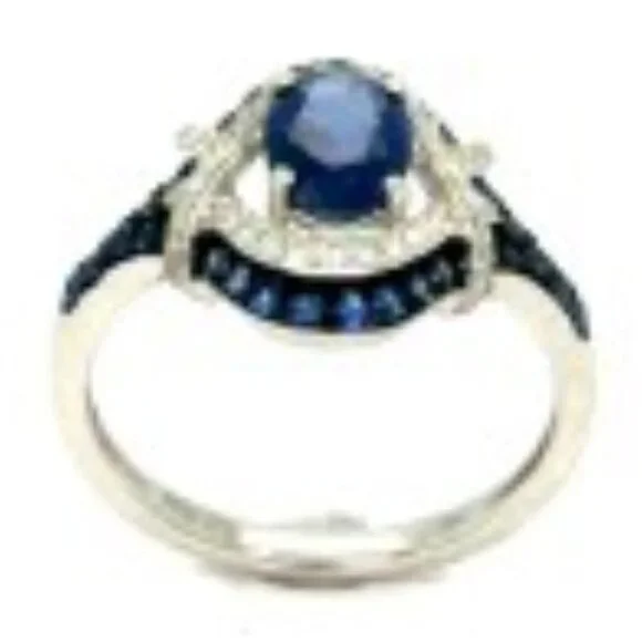 Effy 14K  Sapphire & Diamond White Gold Engagement Size 7 Ring - Picture 2 of 5
